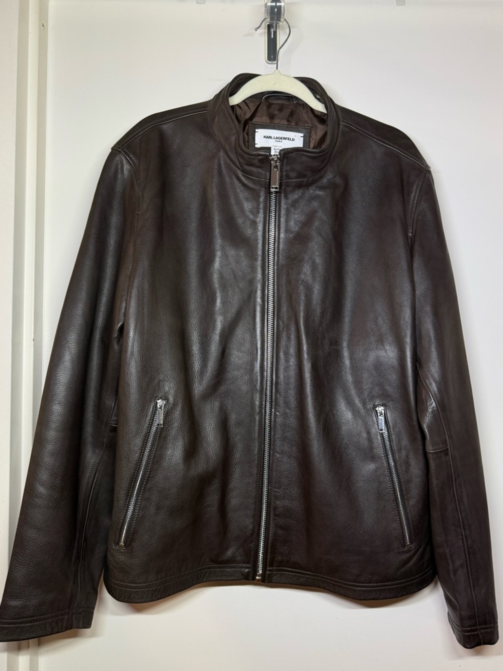 Karl Lagerfeld Men's Brown Leather Zipper Jacket - Picture 3 of 13